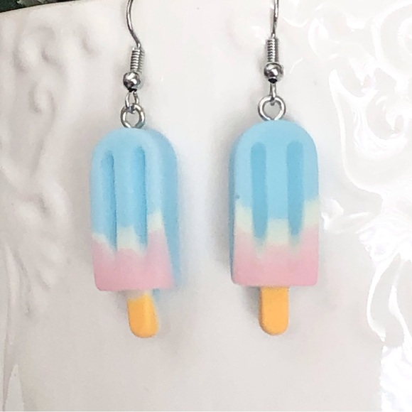 New Handmade Blue and Pink Popsicle Earrings Summer Beach Party Gift Dangling - Picture 6 of 6